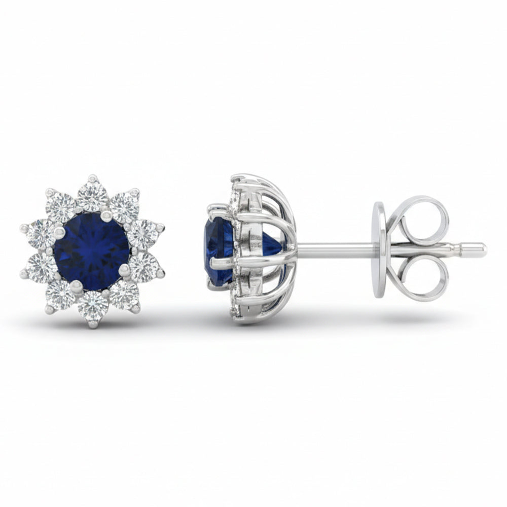 SPECIAL! .68ct G SI 14kt White Gold Diamond & Blue Sapphire Gemstone Stud Earrings