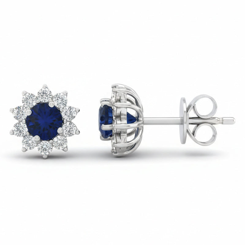 SPECIAL! .68ct G SI 14kt White Gold Diamond & Blue Sapphire Gemstone Stud Earrings
