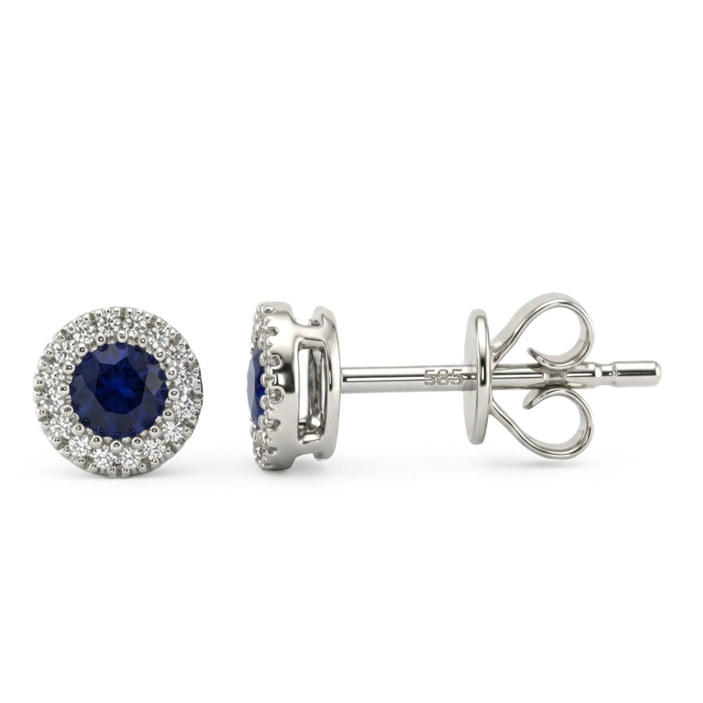 .34ct G SI 14kt White Gold Diamond & Blue Sapphire Gemstone Stud Earrings