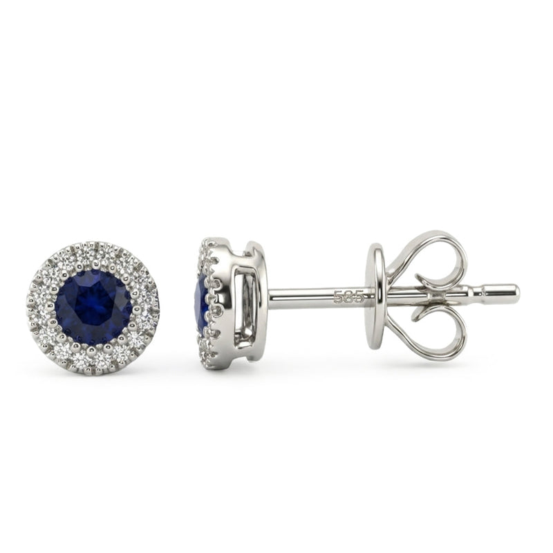 .34ct G SI 14kt White Gold Diamond & Blue Sapphire Gemstone Stud Earrings