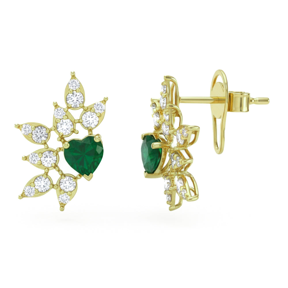 SPECIAL! 1.43ct G SI 14kt Yellow Gold Heart Shaped Diamond & Emerald Gemstone Stud Earrings