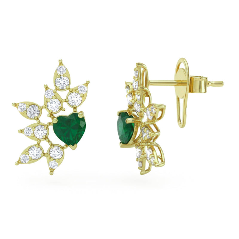 SPECIAL! 1.43ct G SI 14kt Yellow Gold Heart Shaped Diamond & Emerald Gemstone Stud Earrings