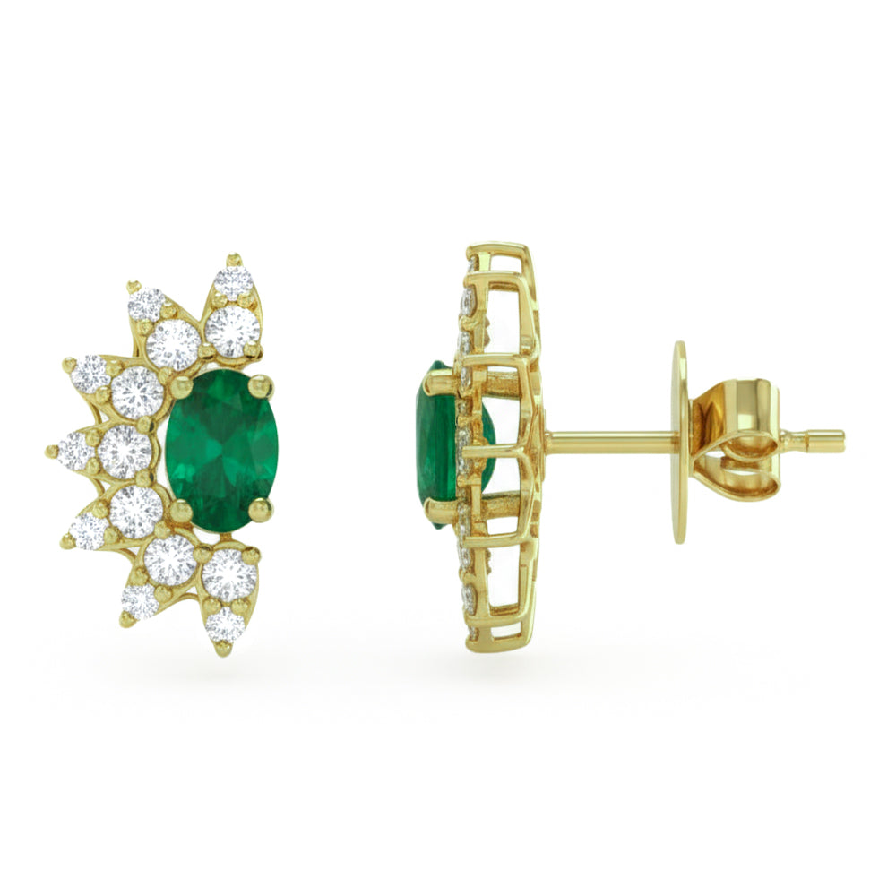 SPECIAL! 1.43ct G SI 14kt Yellow Gold Modern Diamond & Emerald Gemstone Stud Earrings