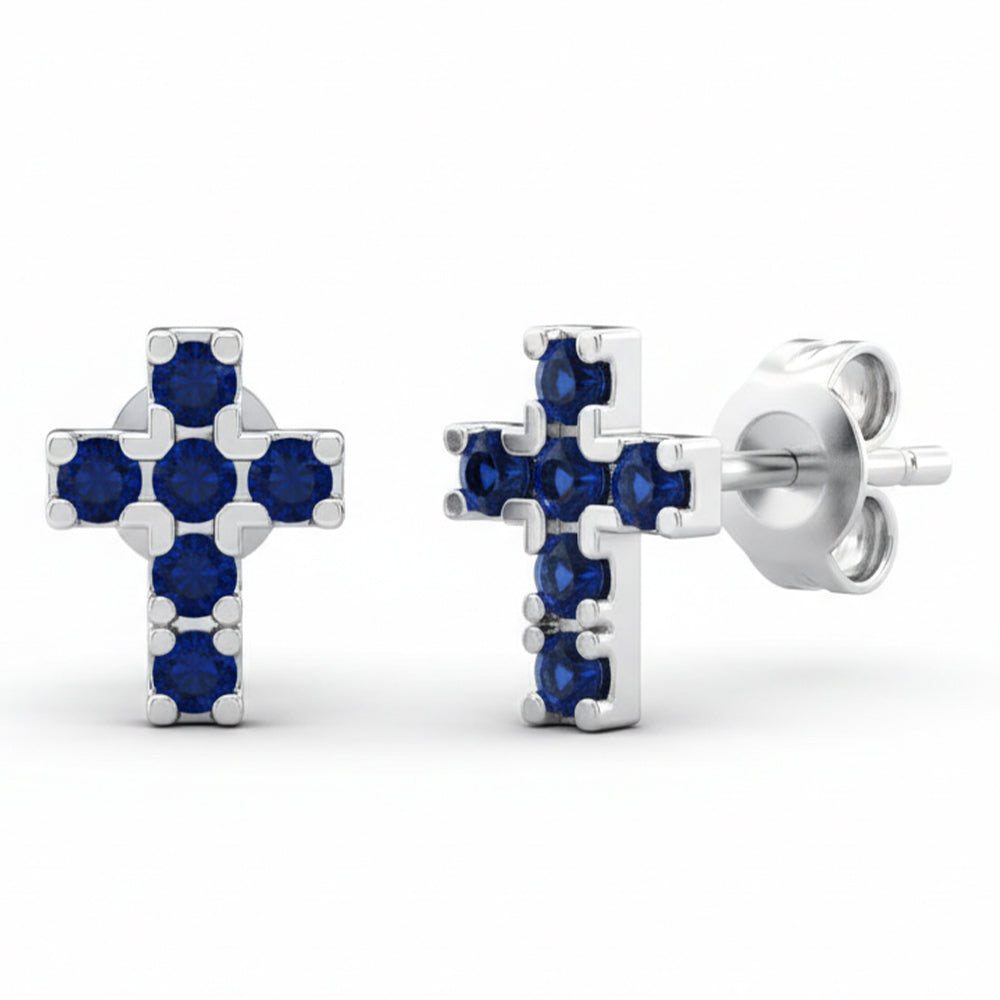 .24ct G SI 14kt White Gold Blue Sapphire Gemstone Cross Stud Earrings