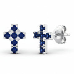 .24ct G SI 14kt White Gold Blue Sapphire Gemstone Cross Stud Earrings