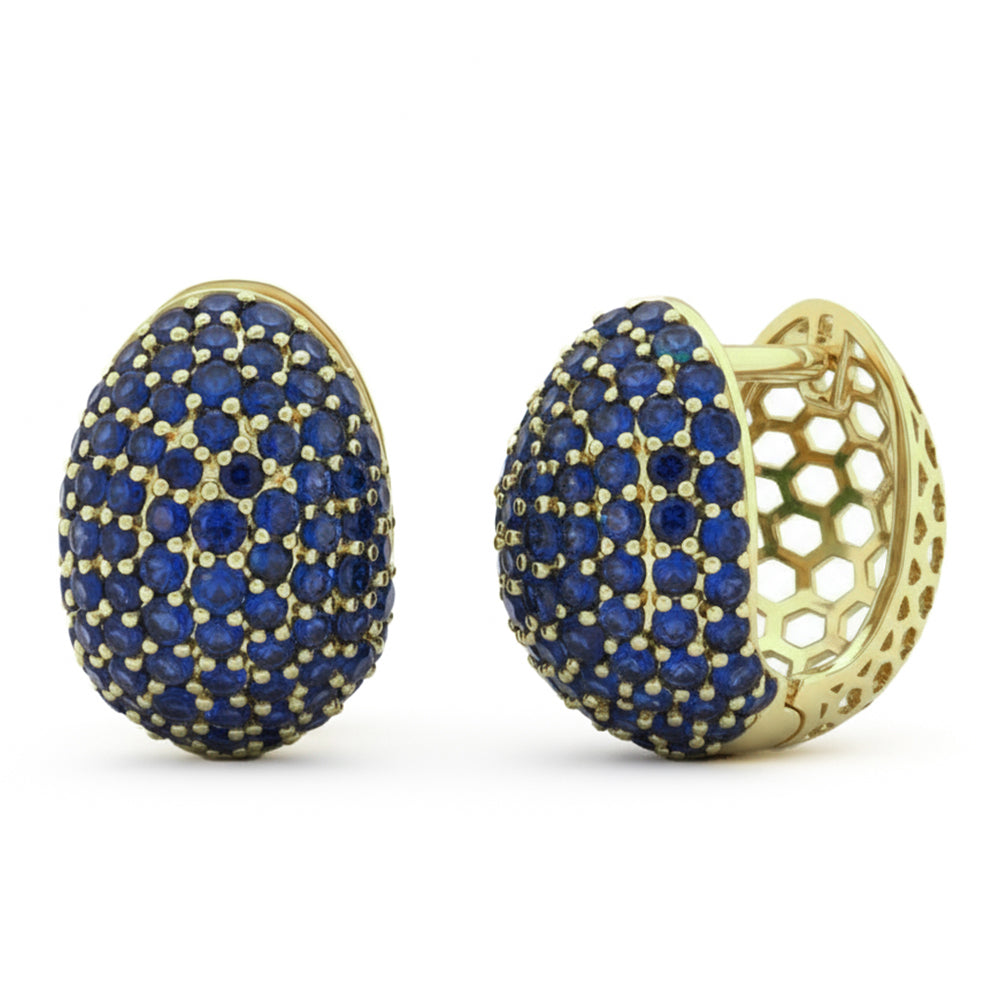 SPECIAL! 2.81ct G SI 14kt Yellow Gold Blue Sapphire Gemstone Dome Hoop Earrings