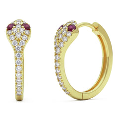 SPECIAL! .33ct G SI 14kt Yellow Gold Diamond & Ruby Gemstone Snake Design Hoop Earrings
