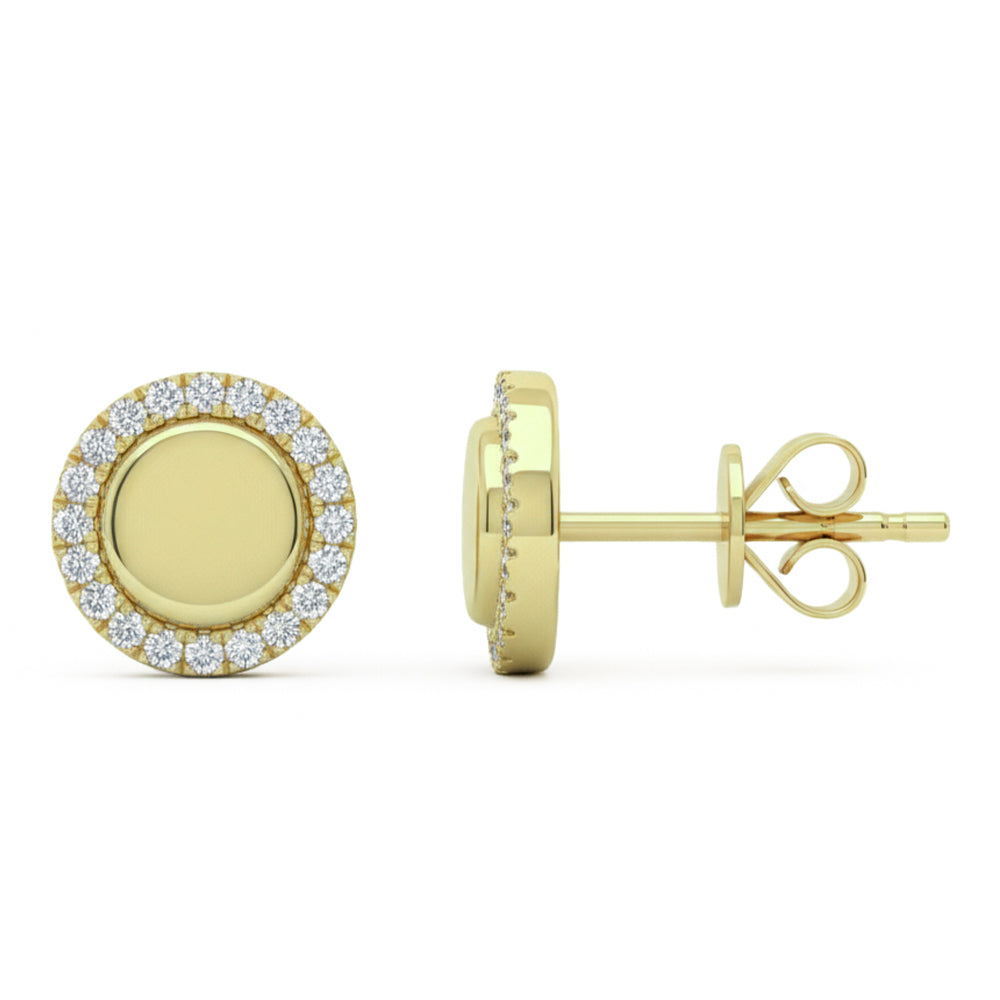 SPECIAL! .17ct G SI 14kt Yellow Gold Signet Coin Design Diamond Stud Earrings