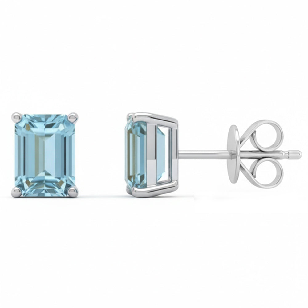 SPECIAL! 1.54ct 14kt White Gold Aquamarine Gemstone Stud Earrings