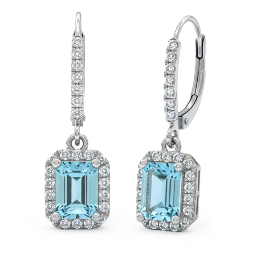 SPECIAL! 1.00ct G SI 14kt White Gold Diamond & Aquamarine Gemstone Drop Dangling Earrings