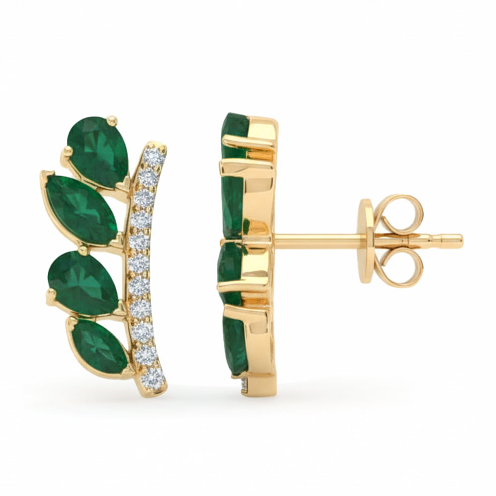 SPECIAL! 1.29ct G SI 14kt Yellow Gold Diamond & Emerald Gemstone Stud Earrings