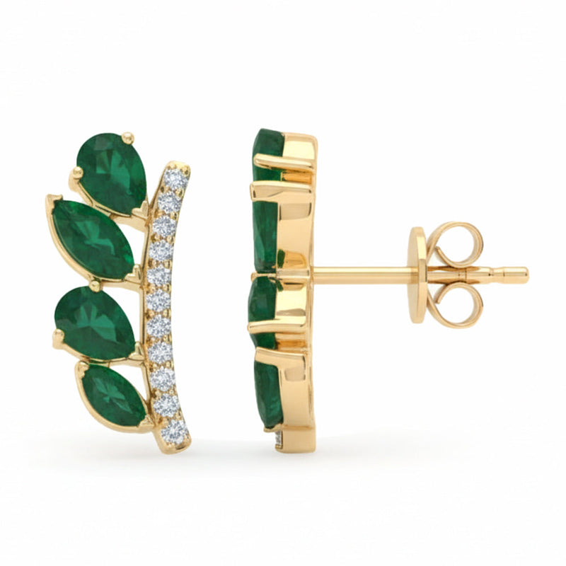 SPECIAL! 1.29ct G SI 14kt Yellow Gold Diamond & Emerald Gemstone Stud Earrings