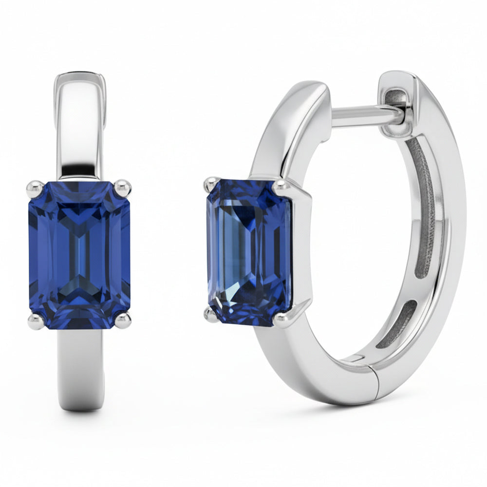 SPECIAL! 1.05ct 14kt White Gold Blue Sapphire Hoop Earrings