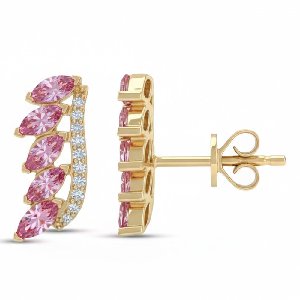 SPECIAL! .86ct G SI 14kt Yellow Gold Diamond & Pink Sapphire Gemstone Earrings