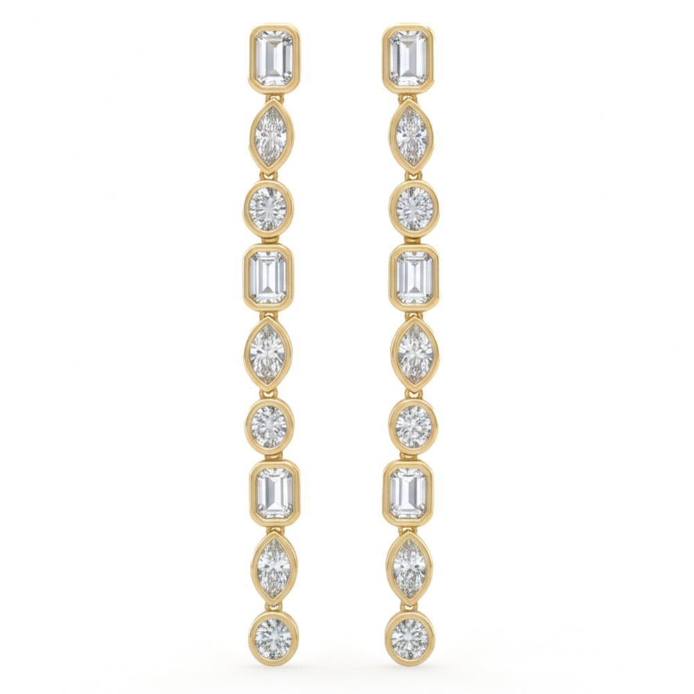SPECIAL! 1.63ct G SI 14kt Yellow Gold Bezel Set Multi Shape Diamond Drop Earrings