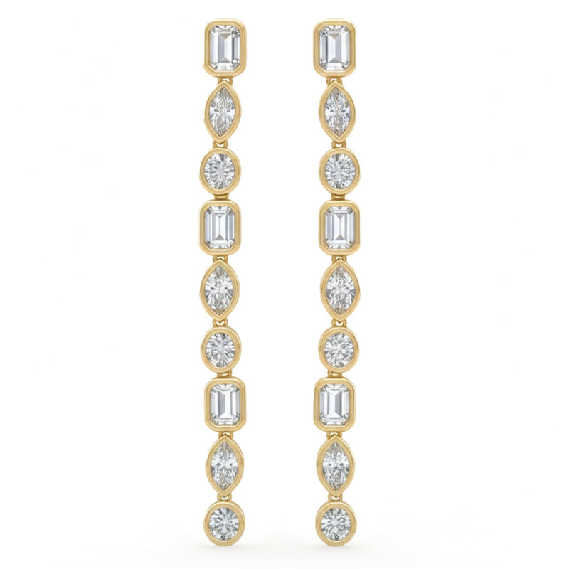 SPECIAL! 1.63ct G SI 14kt Yellow Gold Bezel Set Multi Shape Diamond Drop Earrings