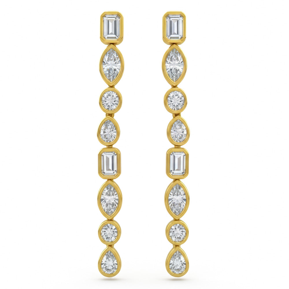 1.58ct G SI 14kt Yellow Gold Multi Shape Diamond Bezel Set Drop Earrings