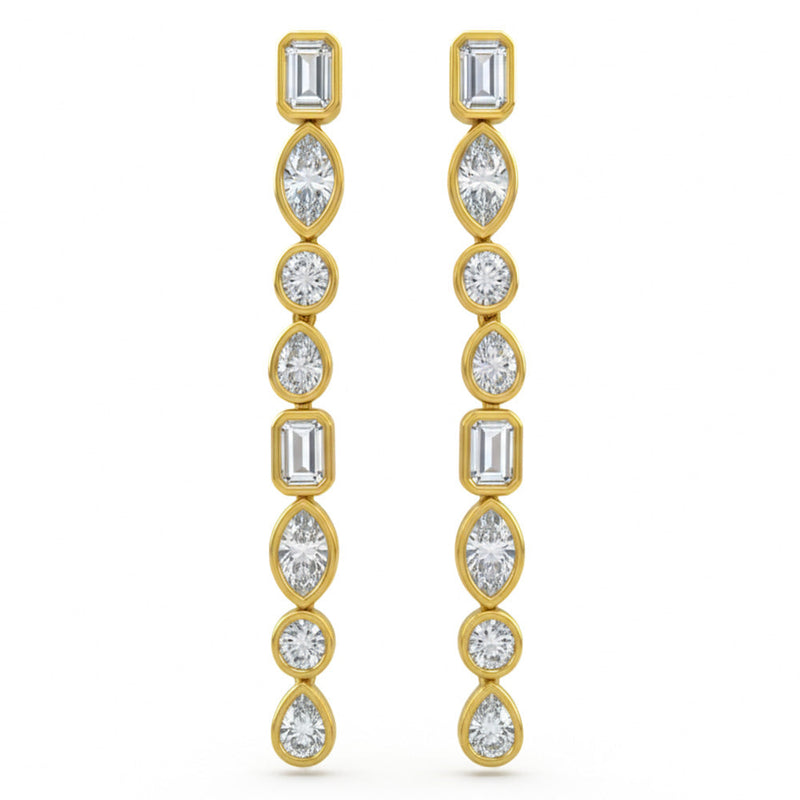 1.58ct G SI 14kt Yellow Gold Multi Shape Diamond Bezel Set Drop Earrings
