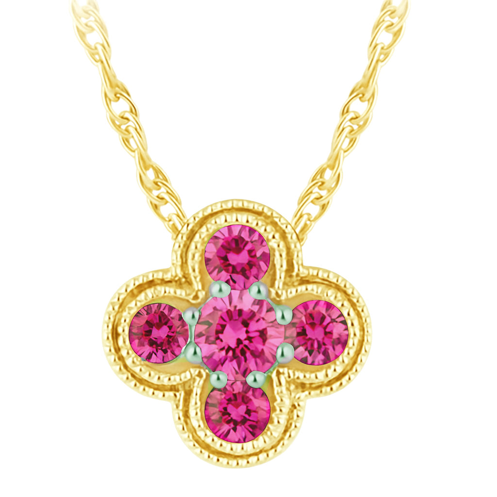 SPECIAL! .30ct 14K Yellow Gold Pink Sapphire Gemstone Flower Pendant Necklace 18" Long Chain