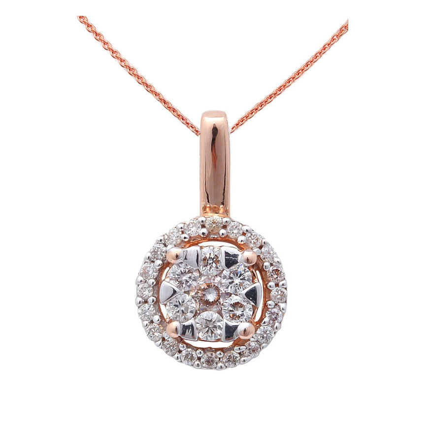 DIAMOND  CLOSEOUT! 14kt Rose Gold .22ct Designer Round Diamond Halo Pendant