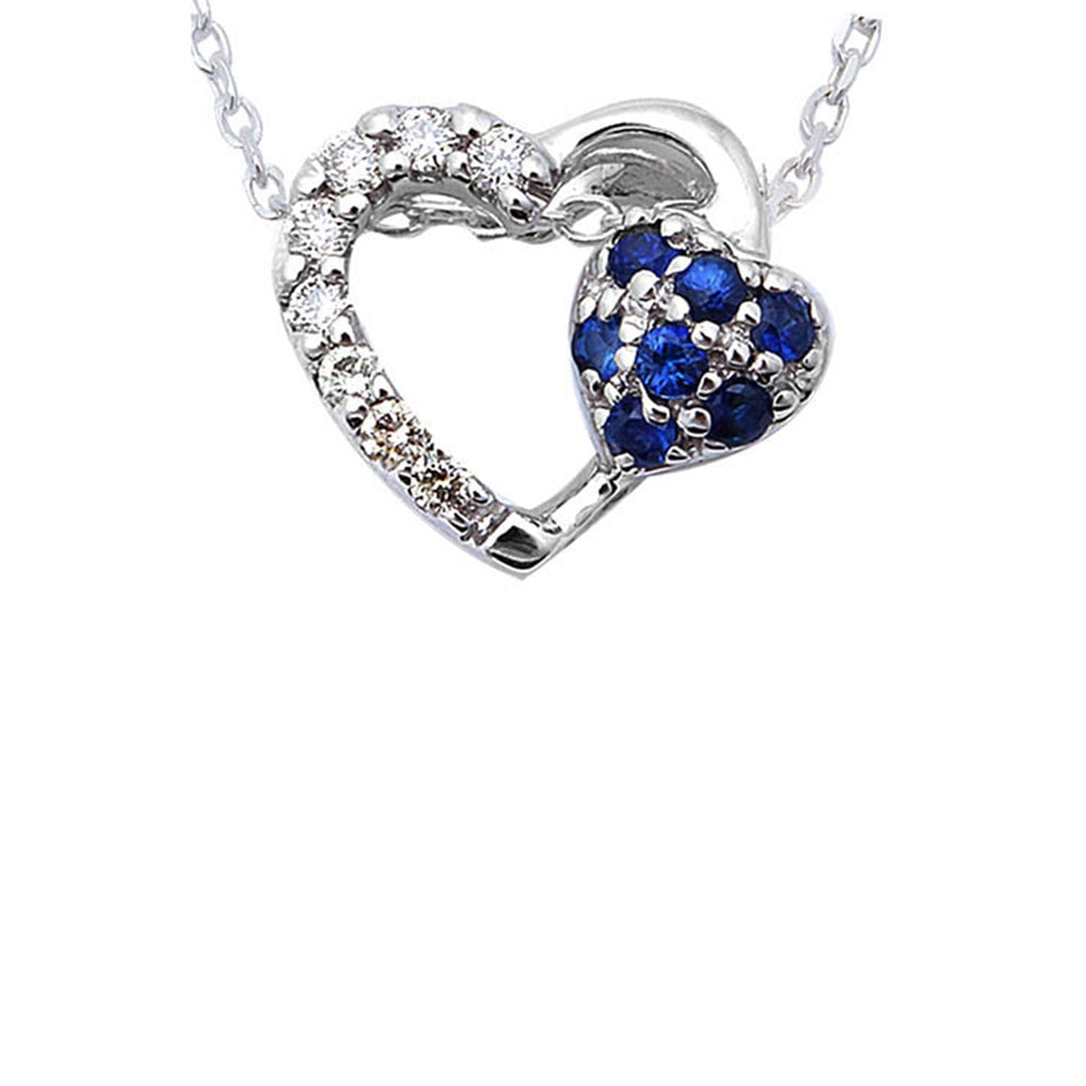 GEMSTONE CLOSEOUT!  14kt White Gold .12ct Heart Cut Diamond & Blue Sapphire Pendant