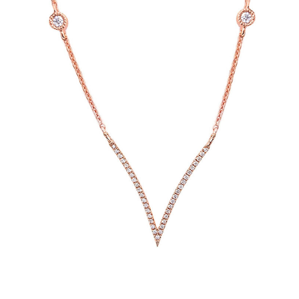 DIAMOND  CLOSEOUT! .11ct V Cut Modern Diamond Pendant 14kt Rose Gold 17" Diamond Bezel Chain