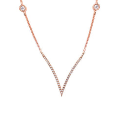 DIAMOND  CLOSEOUT! .11ct V Cut Modern Diamond Pendant 14kt Rose Gold 17" Diamond Bezel Chain