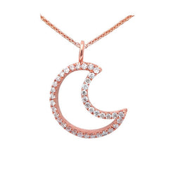 DIAMOND CLOSEOUT! .16CT Half Moon Cut out Diamond Pendant 14kt Rose Gold 18"