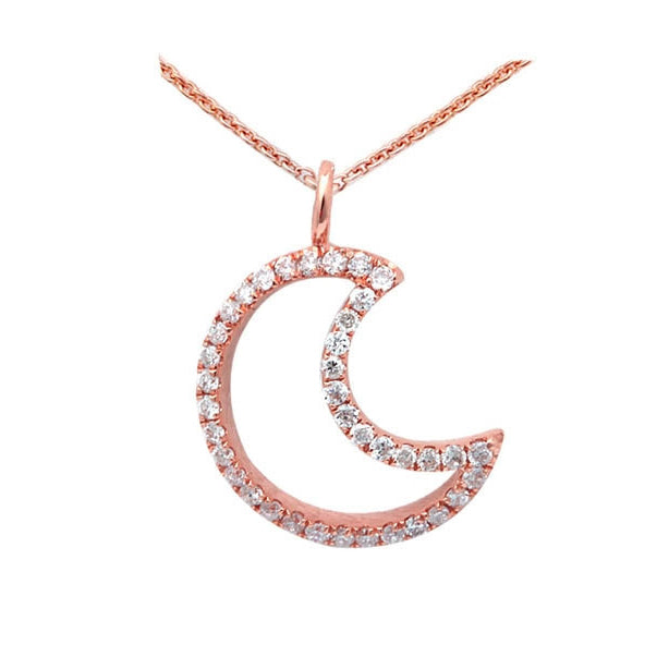 DIAMOND CLOSEOUT! .16CT Half Moon Cut out Diamond Pendant 14kt Rose Gold 18"
