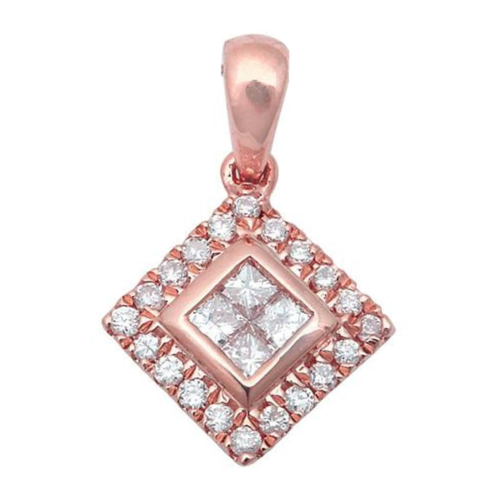 DIAMOND CLOSEOUT!  .19ct Diamond Princess Cut Drop Dangle Solitaire 14k Rose Gold Pendant