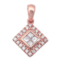 DIAMOND CLOSEOUT!  .19ct Diamond Princess Cut Drop Dangle Solitaire 14k Rose Gold Pendant