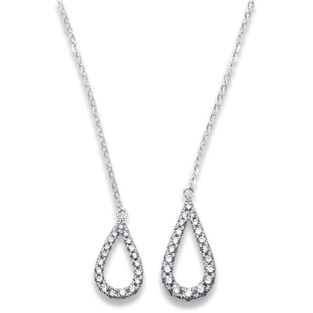 DIAMOND  CLOSEOUT!  .26ct F SI1 14k White Gold Trendy Tear Drop Diamond Pendant Necklace 17"