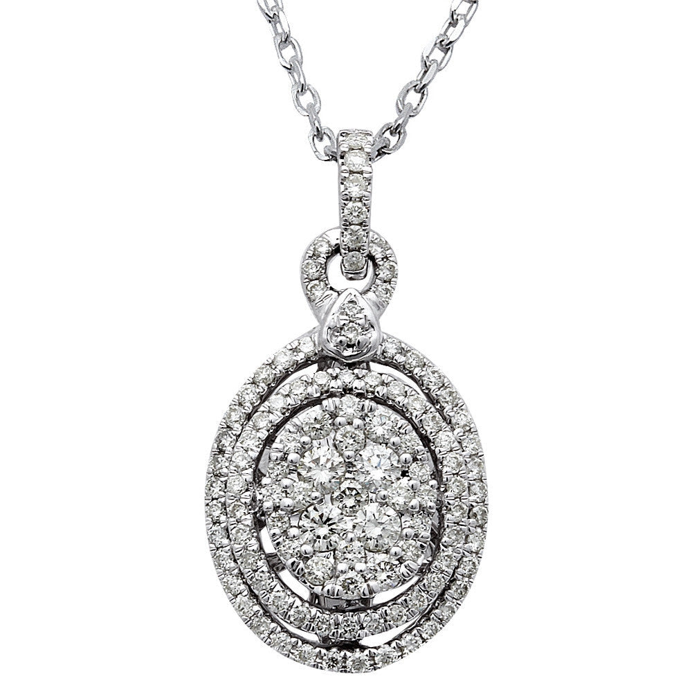 DIAMOND CLOSEOUT! 1.01ct Oval Diamond Halo Drop Necklace Pendant 14kt White Gold 18"
