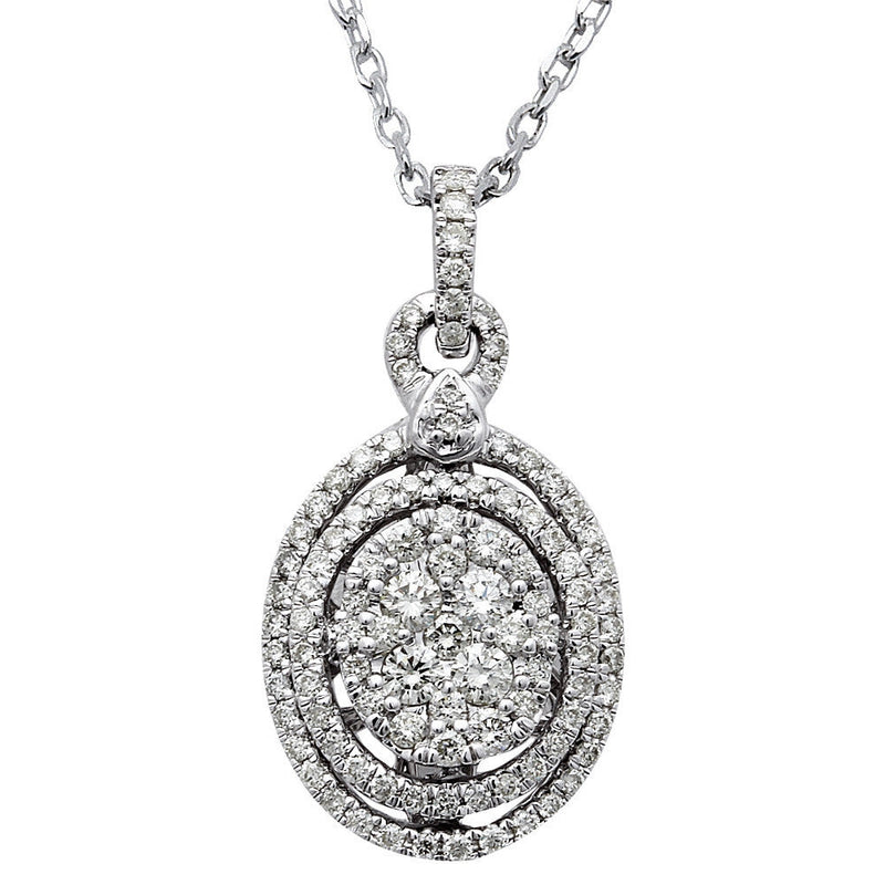 DIAMOND CLOSEOUT! 1.01ct Oval Diamond Halo Drop Necklace Pendant 14kt White Gold 18"