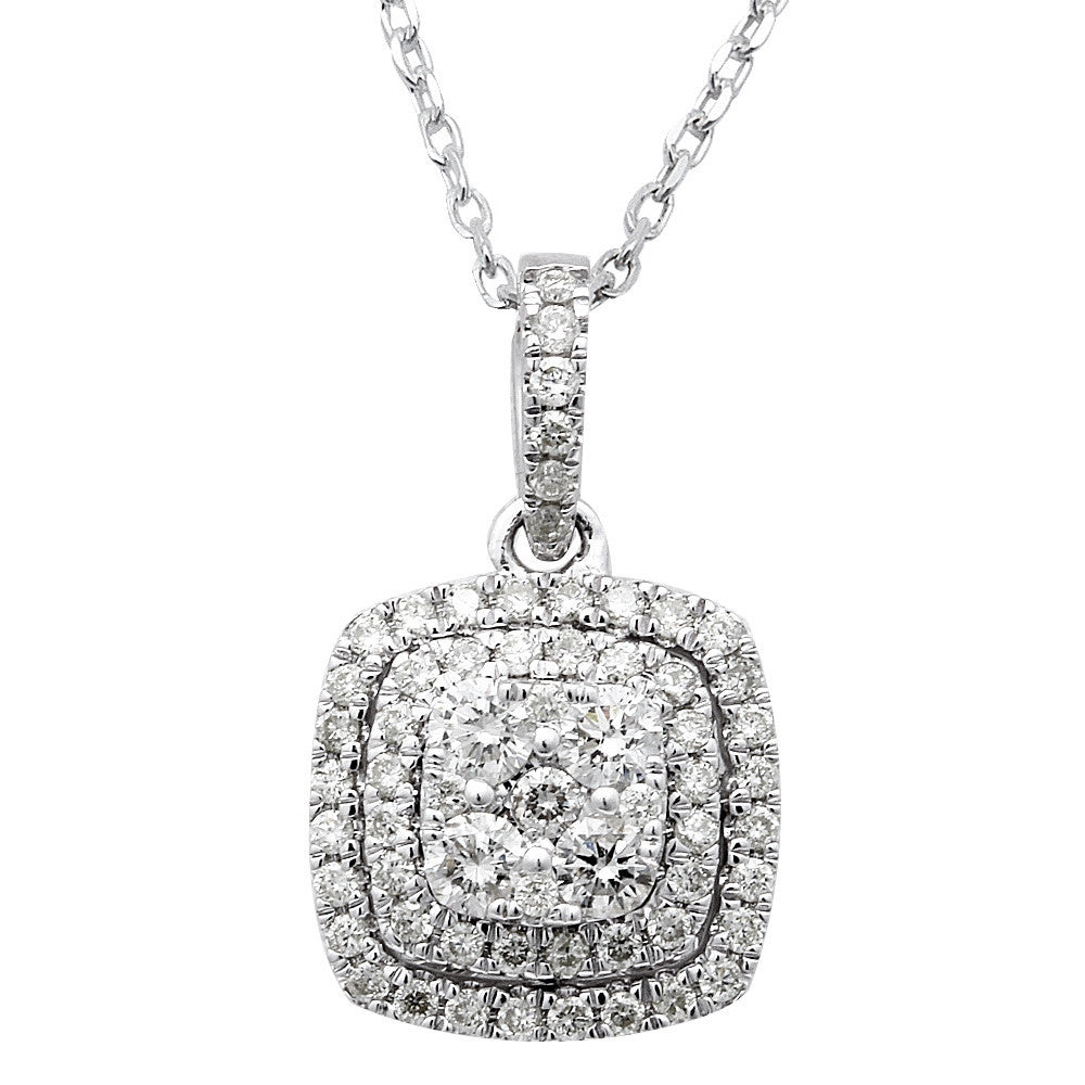 DIAMOND  CLOSEOUT! .85ct Square Diamond Drop Dangle Necklace Pendant 14kt White Gold 18"