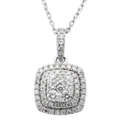 DIAMOND  CLOSEOUT! .85ct Square Diamond Drop Dangle Necklace Pendant 14kt White Gold 18"