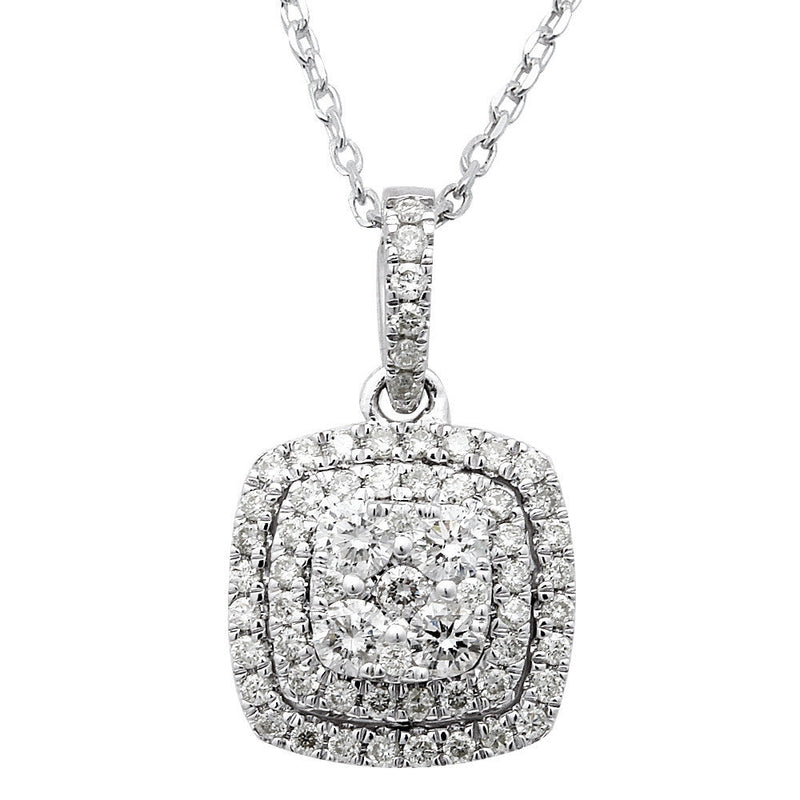 DIAMOND  CLOSEOUT! .85ct Square Diamond Drop Dangle Necklace Pendant 14kt White Gold 18"
