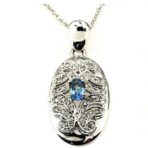 GEMSTONE CLOSEOUT! 14kt White Gold 1.00ct F VS Tanzanite & Round Diamond Pendant Necklace