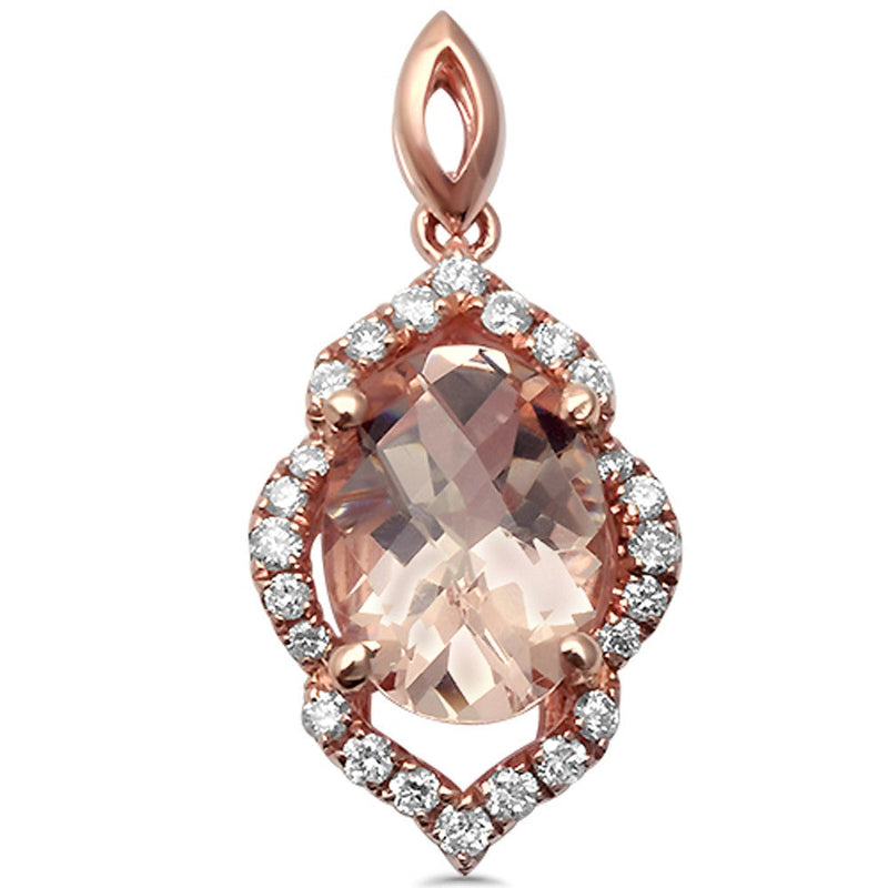 GEMSTONE CLOSEOUT ! 1.14cts 14k Rose Gold Oval Morganite Gemstone & Diamond Pendant