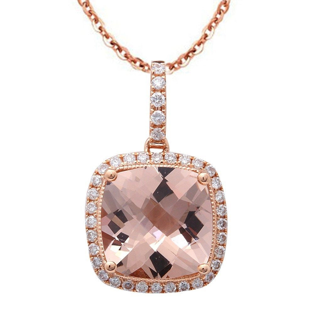 GEMSTONE CLOSEOUT!  2.91cts 14k Rose Gold Cushion Cut Morganite Gemstone & Diamond Pendant