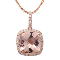 GEMSTONE CLOSEOUT!  2.91cts 14k Rose Gold Cushion Cut Morganite Gemstone & Diamond Pendant