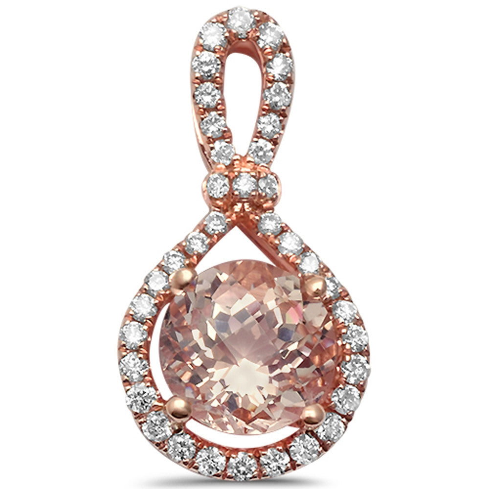 GEMSTONE CLOSEOUT!  1.46cts Round Morganite Gemstone & Diamond 14k Rose Gold Pendant