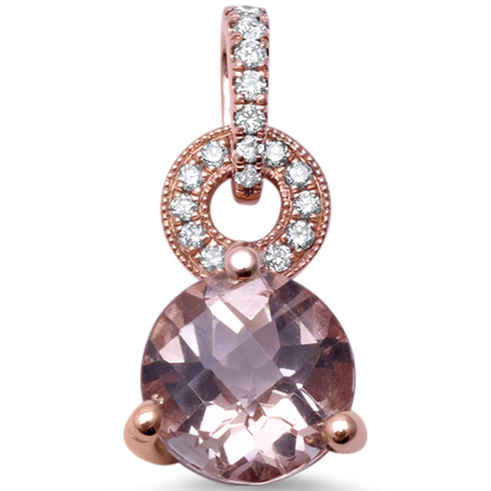 GEMSTONE CLOSEOUT ! 1.97cts Round Morganite Gemstone & Diamond 14k Rose Gold Pendant
