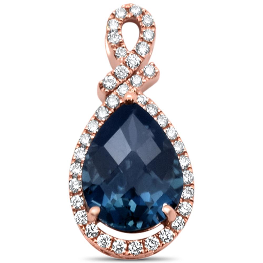 GEMSTONE CLOSEOUT!  4.60cts 14k Rose Gold Pear Shape Blue Topaz & Diamond Designer Pendant