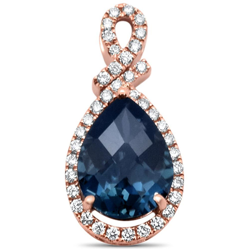 GEMSTONE CLOSEOUT!  4.60cts 14k Rose Gold Pear Shape Blue Topaz & Diamond Designer Pendant