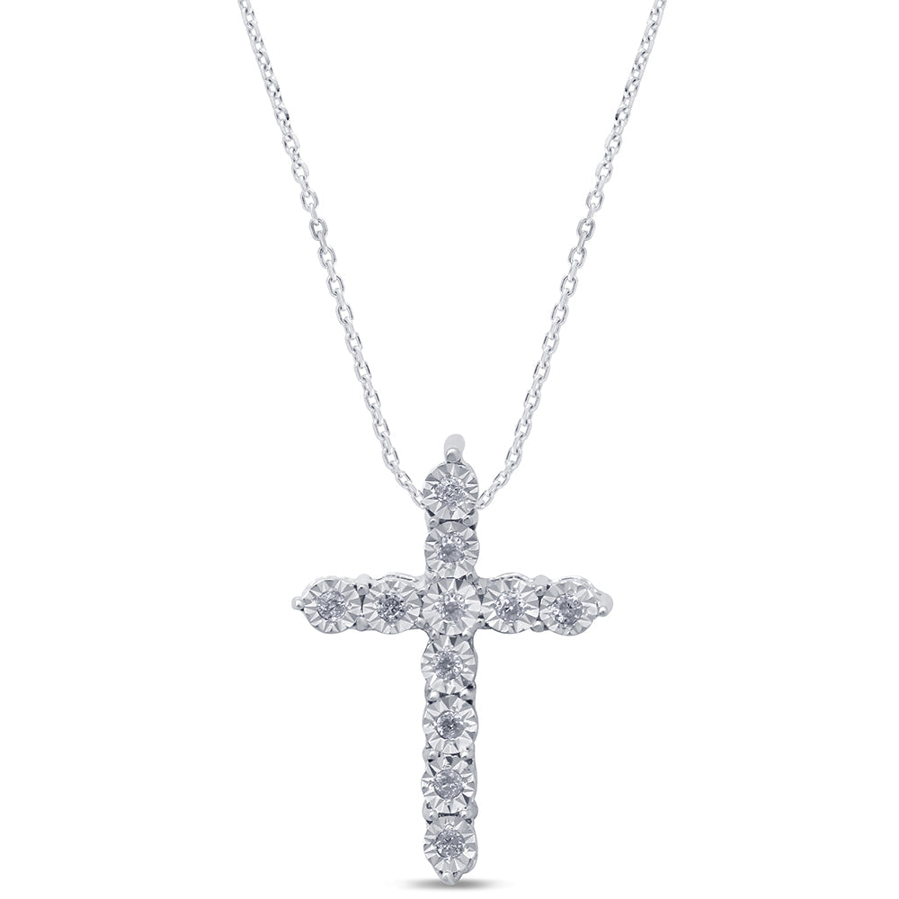 DIAMOND CLOSEOUT! .06ct 14kt White Gold Diamond Cross Pendant Necklace 18" Long