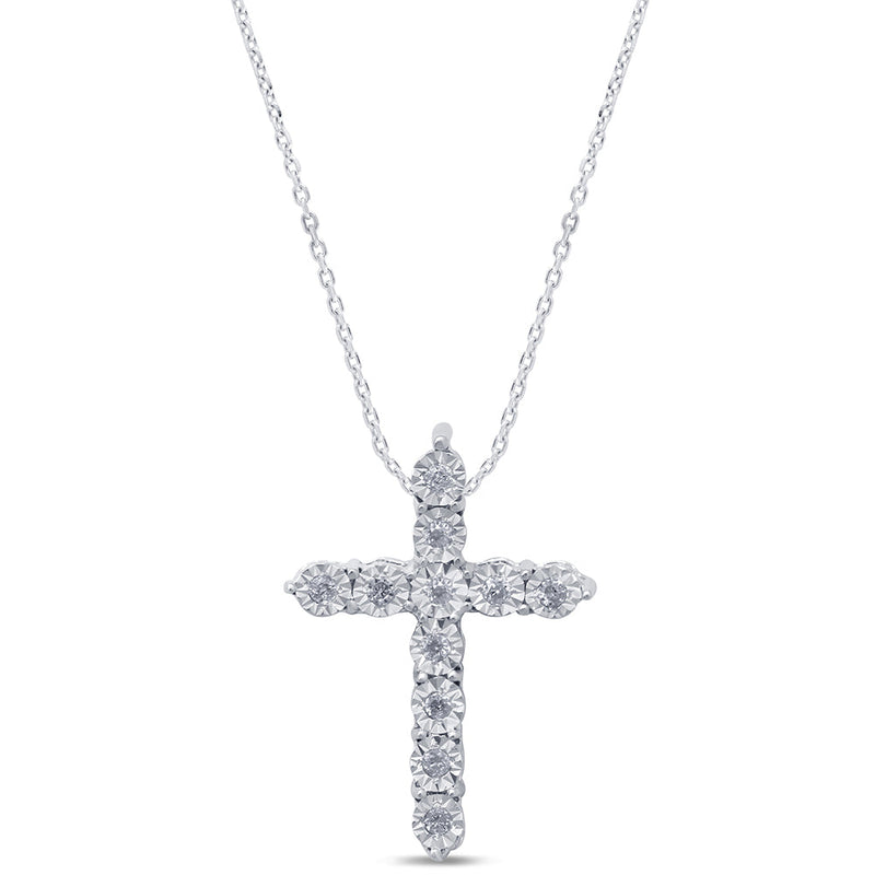 DIAMOND CLOSEOUT! .06ct 14kt White Gold Diamond Cross Pendant Necklace 18" Long