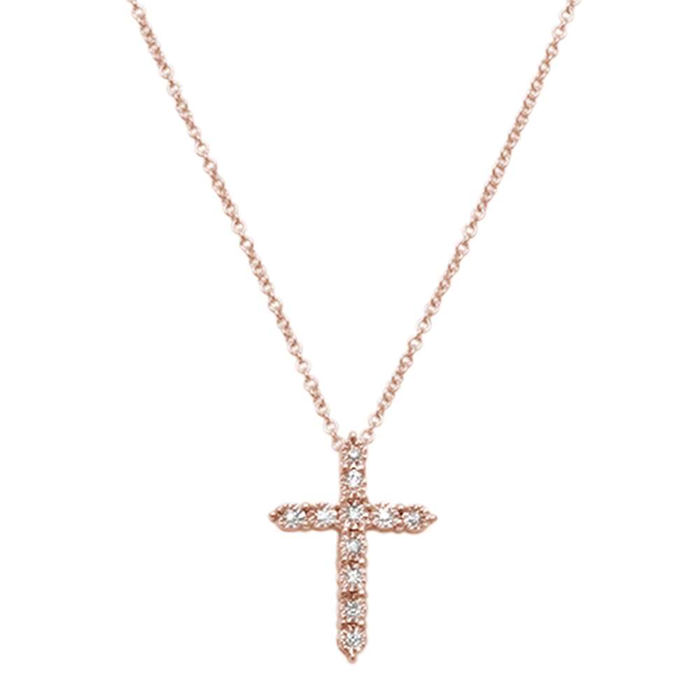 DIAMOND CLOSEOUT! .06ct 14kt Rose Gold Diamond Cross Pendant Necklace 18"