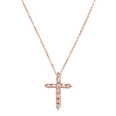 DIAMOND CLOSEOUT! .06ct 14kt Rose Gold Diamond Cross Pendant Necklace 18"