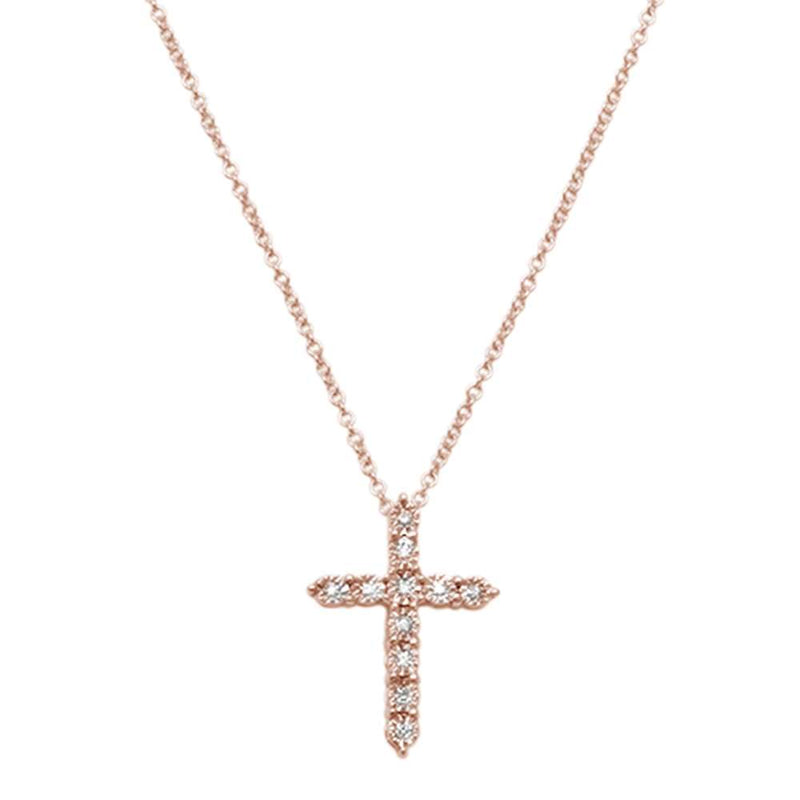 DIAMOND CLOSEOUT! .06ct 14kt Rose Gold Diamond Cross Pendant Necklace 18"